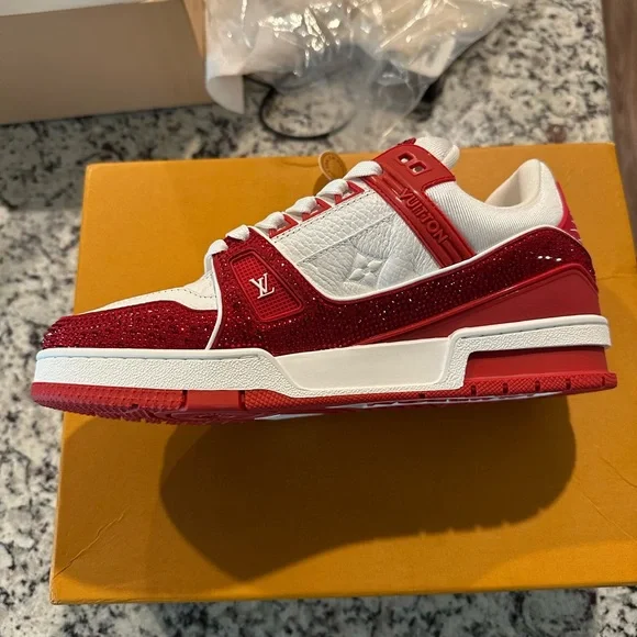 Louis Vuitton Red and White High-Top Sneakers